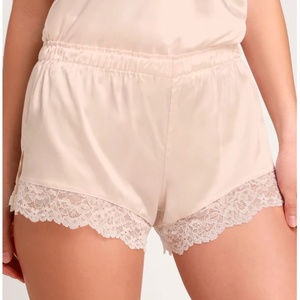 Lulus Love and Luxe Light Blush Lace Satin Shorts
